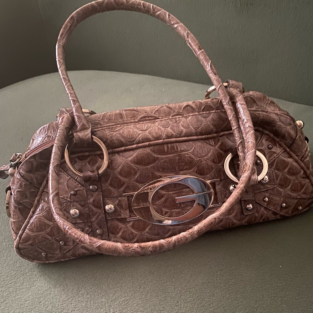 Guess Brown Satchel with Textured Elegance